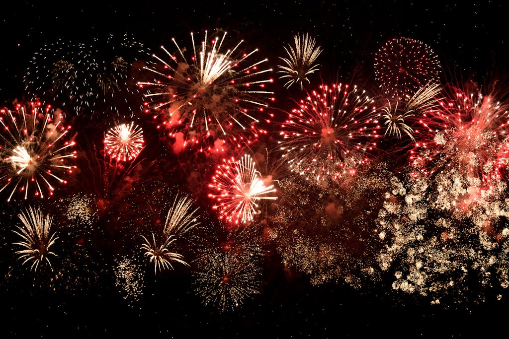 Vibrant fireworks light up the night sky in a breathtaking celebration in Vaughan, Ontario.